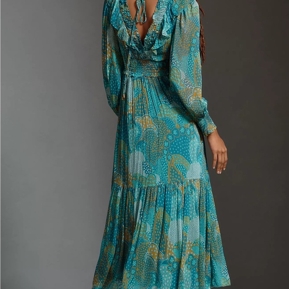 Anthropologie Odetta Ruffled V-Neck Maxi Dress - Picture 15 of 15